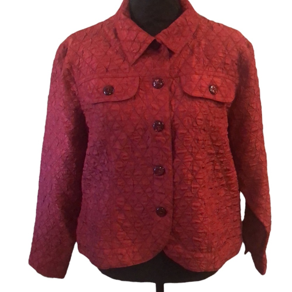 COLDWATER CREEK CRINKLE QUILTED LIGHTWEIGHT JACKET RED SIZE PL